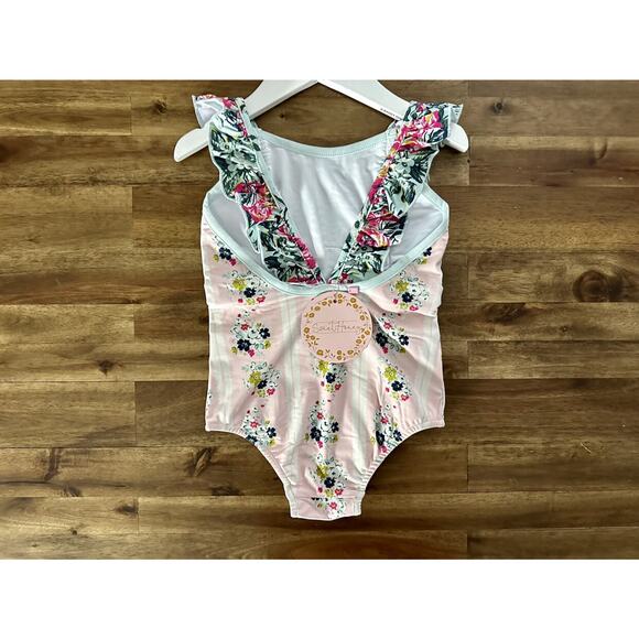 NWT SweetHoney Mary One Piece Swimsuit Regal Roses Pink Ruffle Floral Green 4T - Picture 5 of 9